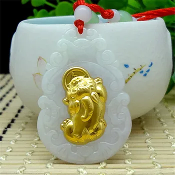 

3D gold inlaid natural jade pendant e82#