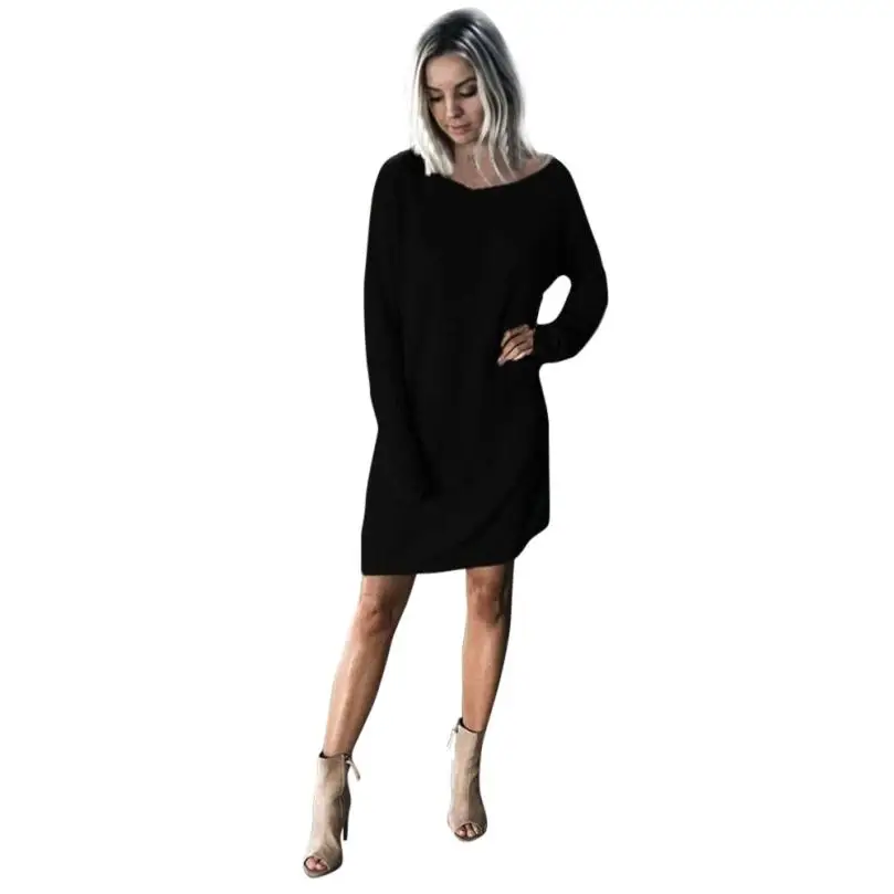 

Feitong Winter Sexy hollow out hole Fleece Womens Casual Long Sleeve Vintage Knitted Sweater Long Sexy Party Dresses Vestidos
