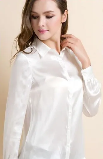 white silk satin blouse