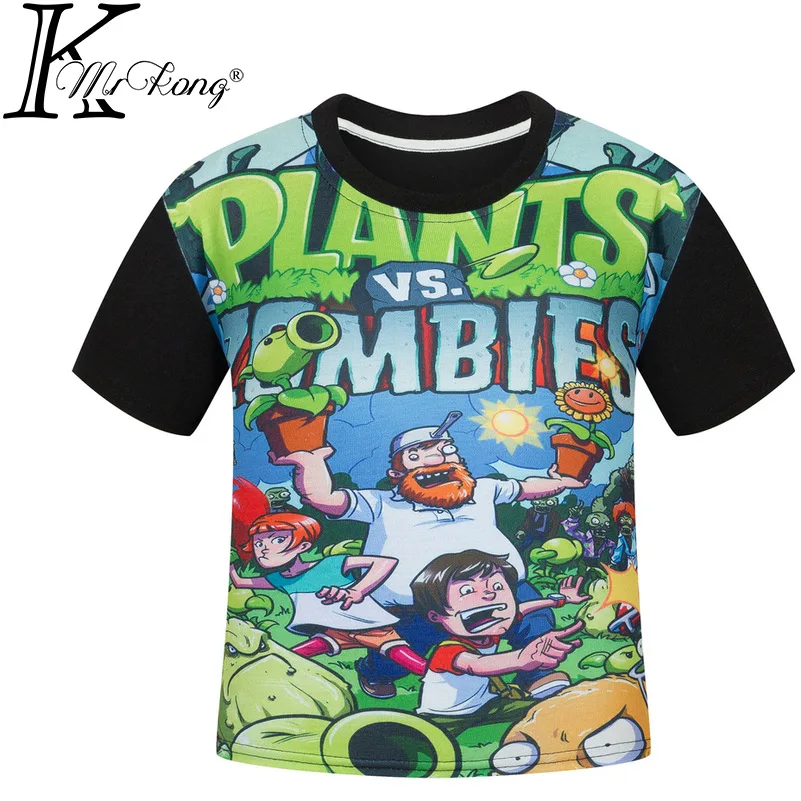 Детская футболка с принтом plants vs zombies хлопковая Футболка круглым вырезом для