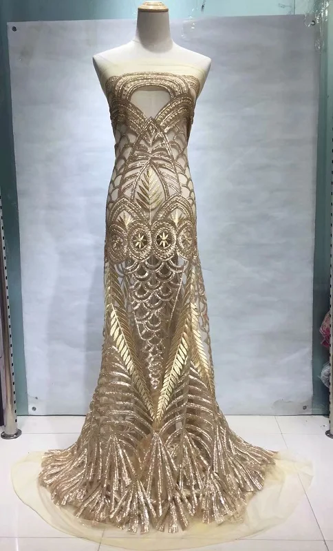 Нигерийские кружевные ткани для свадьбы нигерийские кружева с блестками Модная Золотая кружевная ткань шампанского Xij - Цвет: as picture