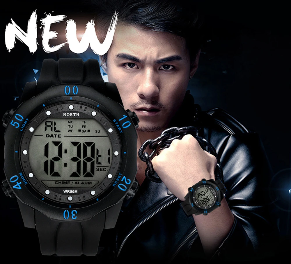 

2017 Military Watch Men Waterproof Sport Watch For Mens Watches Top Brand Luxury Clock LED display relogio masculino North