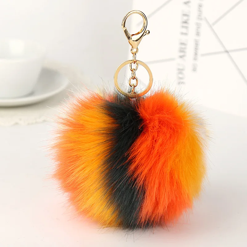 

Fashion 11cm Faux Rabbit Fox Fur Ball Pompom Key Chain Trinket Gold Keyring Woman Bag Charms Colored Pom Pom Keychain Party Gift