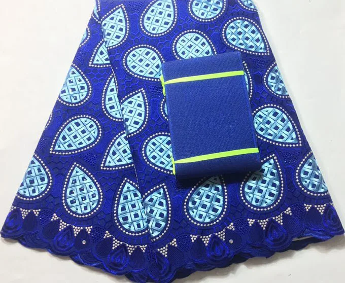 

High quality African Swiss Voile Lace Fabric with matching aso oke headtie African headwrap 2019 new arrival NAX029 royal