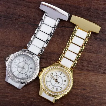

Luxury Nurse Watch Pin Clip-on Fob Quartz Watch Crystal Brooch Hanging Fashion Men Women Full Steel Gold Silver Watch relogio