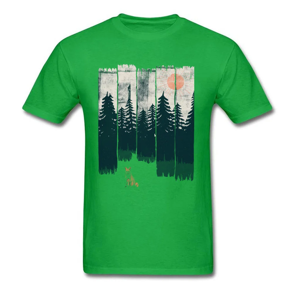 100% Cotton Men Short Sleeve A Fox in the Wild T-Shirt Print Tops T Shirt Family Printed Round Collar Tee Shirts A Fox in the Wild green