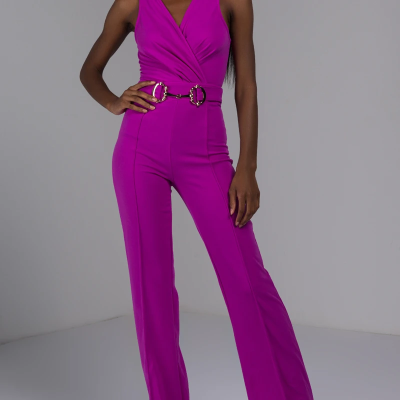 AKIRA Women's Neon Blacklight Cross Front Sleeveless Gold Buckle Detail Pleated Trouser Jumpsuit (1)