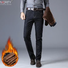 NIGRITY зимние теплые мужские флисовые повседневные Прямые джинсы стрейч толстые джинсовые фланелевые мягкие брюки классического размера плюс