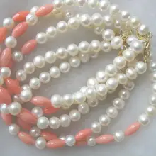 Пресноводный жемчуг 6-7 мм круглый и розовый коралловый браслет 7,5 дюймов бусины натуральные fppj драгоценный камень