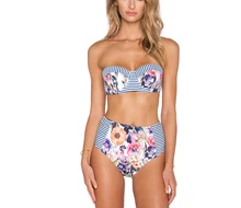 2017 Nouvelle Taille Haute Bikinis pour Femmes À Armatures Push Up Maillots de Bain Rayé Halter Fille Trikini de mujeres trajes de bano