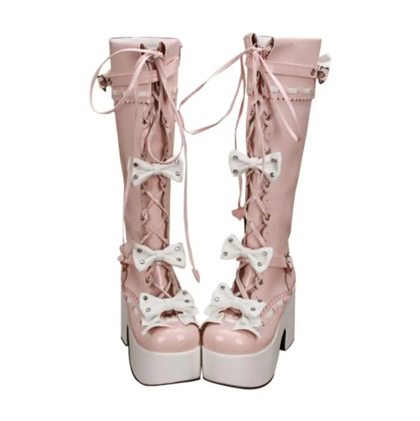 

Autumn and winter fashion new thick bottom cake princess dress sweet bow high boots