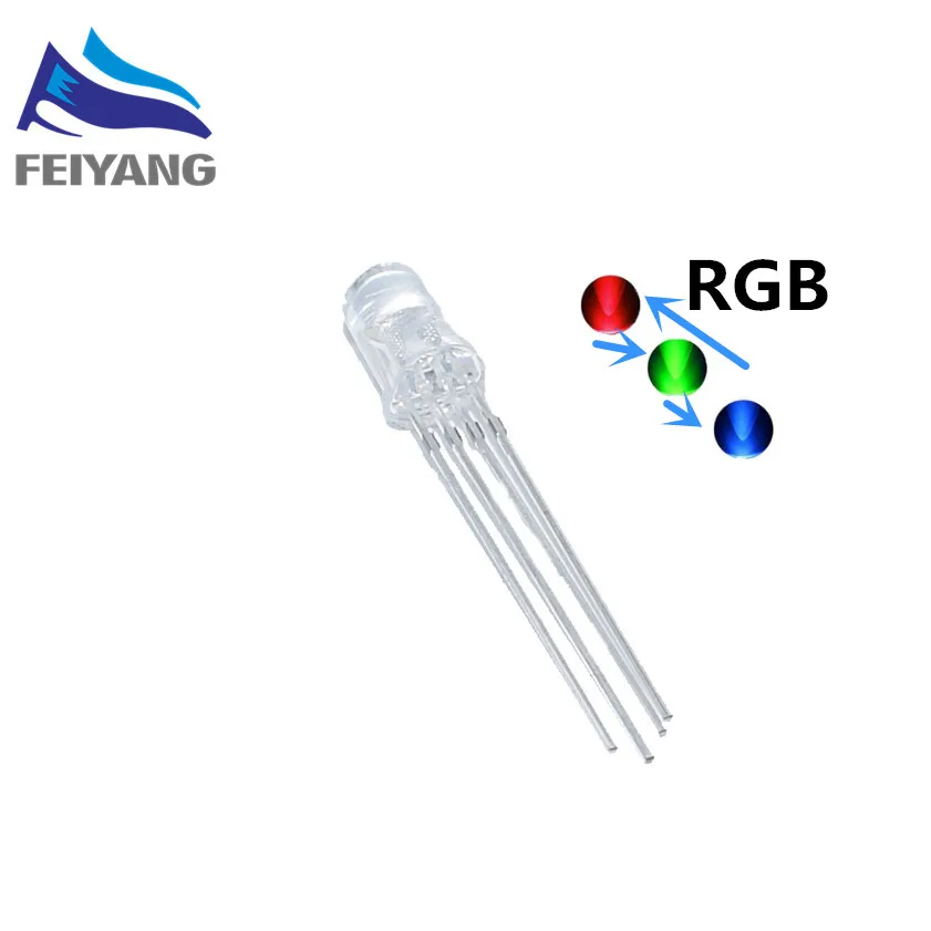 

50PCS 5mm full-color LED RGB red/green/blue Common Cathode/Anode Four feet transparent highlight color light 5mm diode colorful