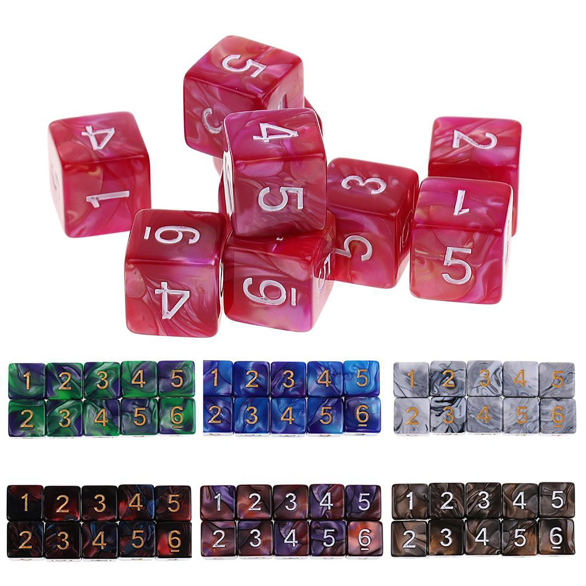 Mayitr 10PCS/Set Colorful D6 Dungeons Dragons Dice Set Acrylic