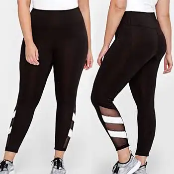 

Women Mesh Elastic High Waist Fitness Stretch Cropped Slim Patchwork Long Black Leggings Plus Size