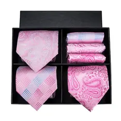 Роскошный популярный розовый галстук 100% шелковые галстуки с рисунком Пейсли для мужчин роскошный галстук набор запонок мужские галстуки