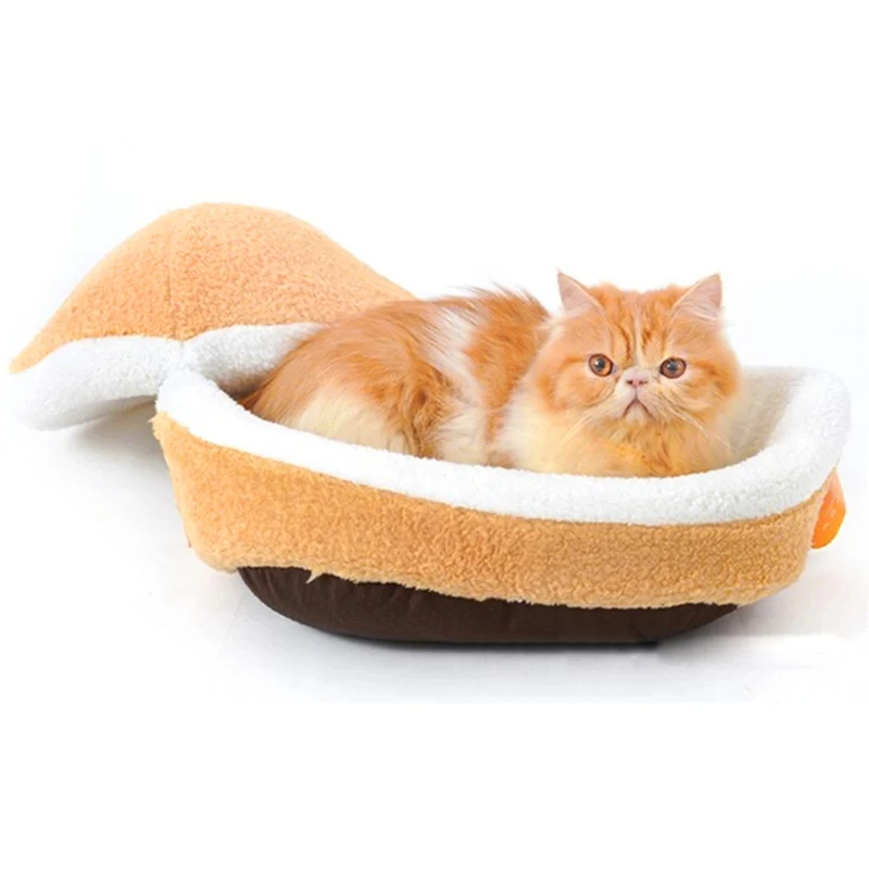  Removable Cat Sleeping Bag Sofas Mat Hamburger Dog House Short Plush Small Pet Bed Warm Puppy Kenne