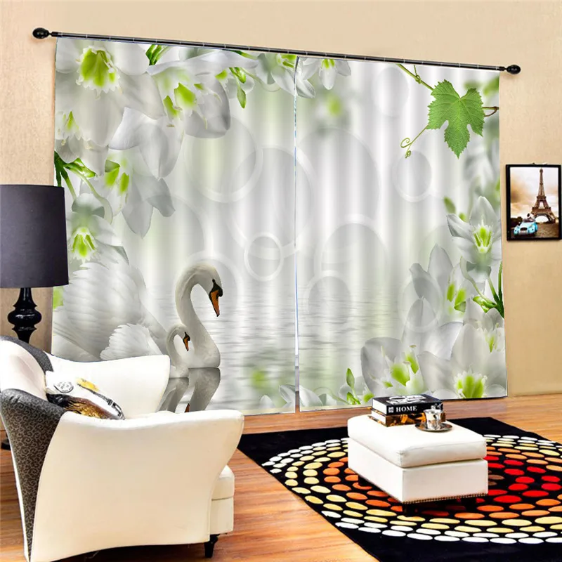 

White Swan Curtains Modern 3D HD lifelike Blackout Curtain Decoration Photo Curtain Printing Drapes Window for Living Room Oct25