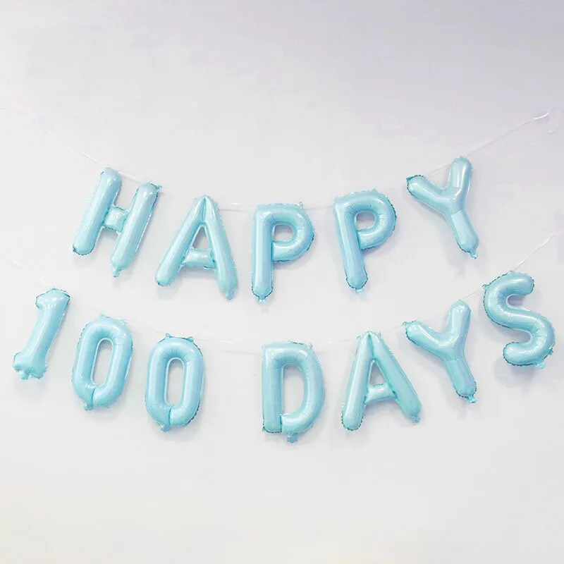

1pc 16inch happy 100 days blue pink foil balloons Wedding birthday party decoration supplies anniversary celebration baby Gifts