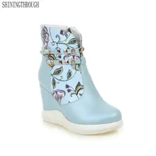 Блестящие г., женские осенние ботильоны на танкетке брендовые дизайнерские короткие ботиночки с круглым носком, женская обувь