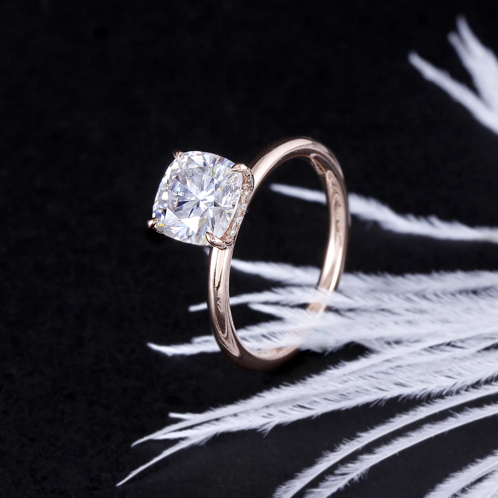 Transmems 14K 585 розовое/красное золото 1.5ct 7 мм F цветная Подушка разрезанный Муассанит алмазное обручальное кольцо для женщин с акцентами