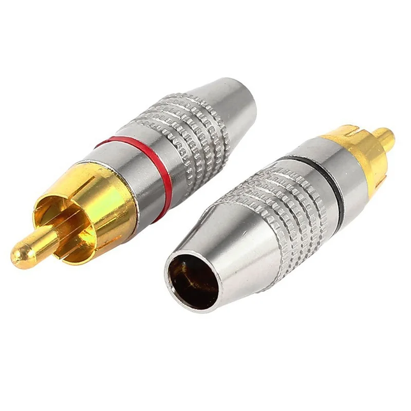2pcs RCA Male Plug Adapter Audio Phono Gold Plated Solder Connector Gold+Silver                                               #8
