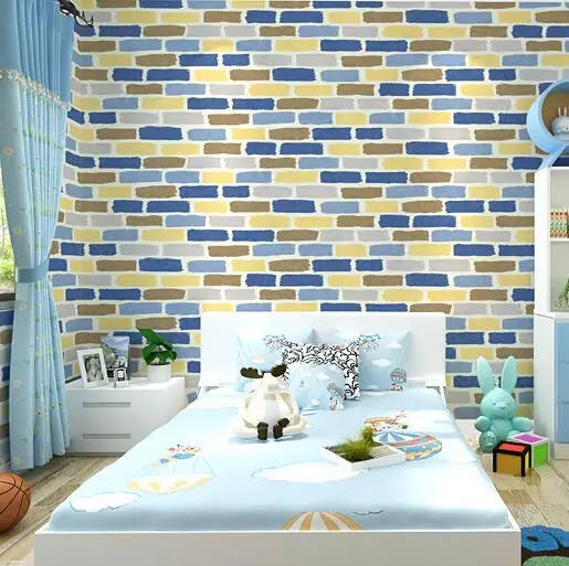 blue stone brick kids wallpaper roll boy bedroom vinyl children wallpaper brick wall home decor living room background decor in wallpapers from home
