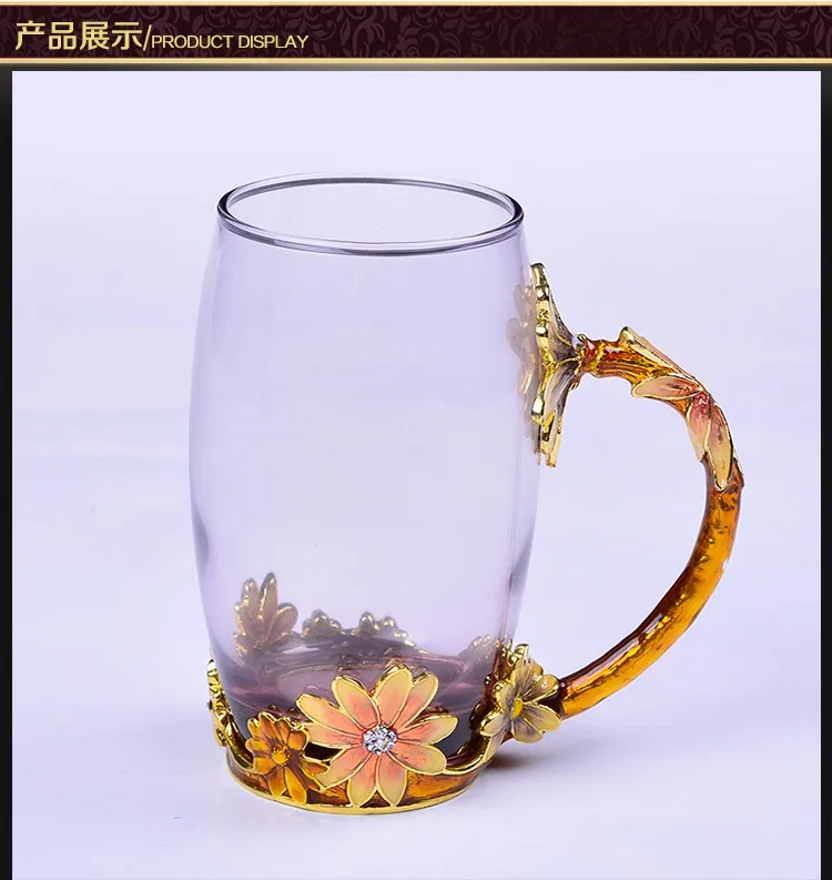 Высококачественное, креативное подарки на день рождения на свадьбу Женские Элегантные Роскошные Эмаль Кристалл цветок стеклянная чашка для кофе чай сок кружка влюбленных