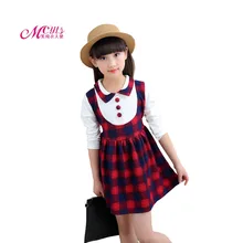 Детская Демисезонный платье Детские клетчатые платья для девочек одежда с длинным рукавом форма платье принцессы детская одежда для девочек возраст 4, 6, 8, 10, 12 лет