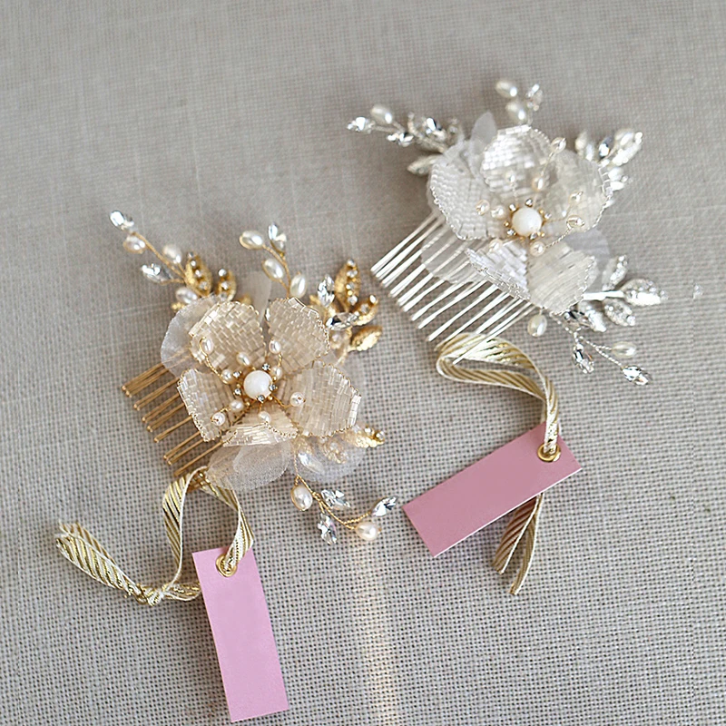 Jonnafe Золотой Серебряный Бисер цветочный свадебный маленькая расческа булавка нежные женские ювелирные изделия жемчуг свадебные украшения для волос