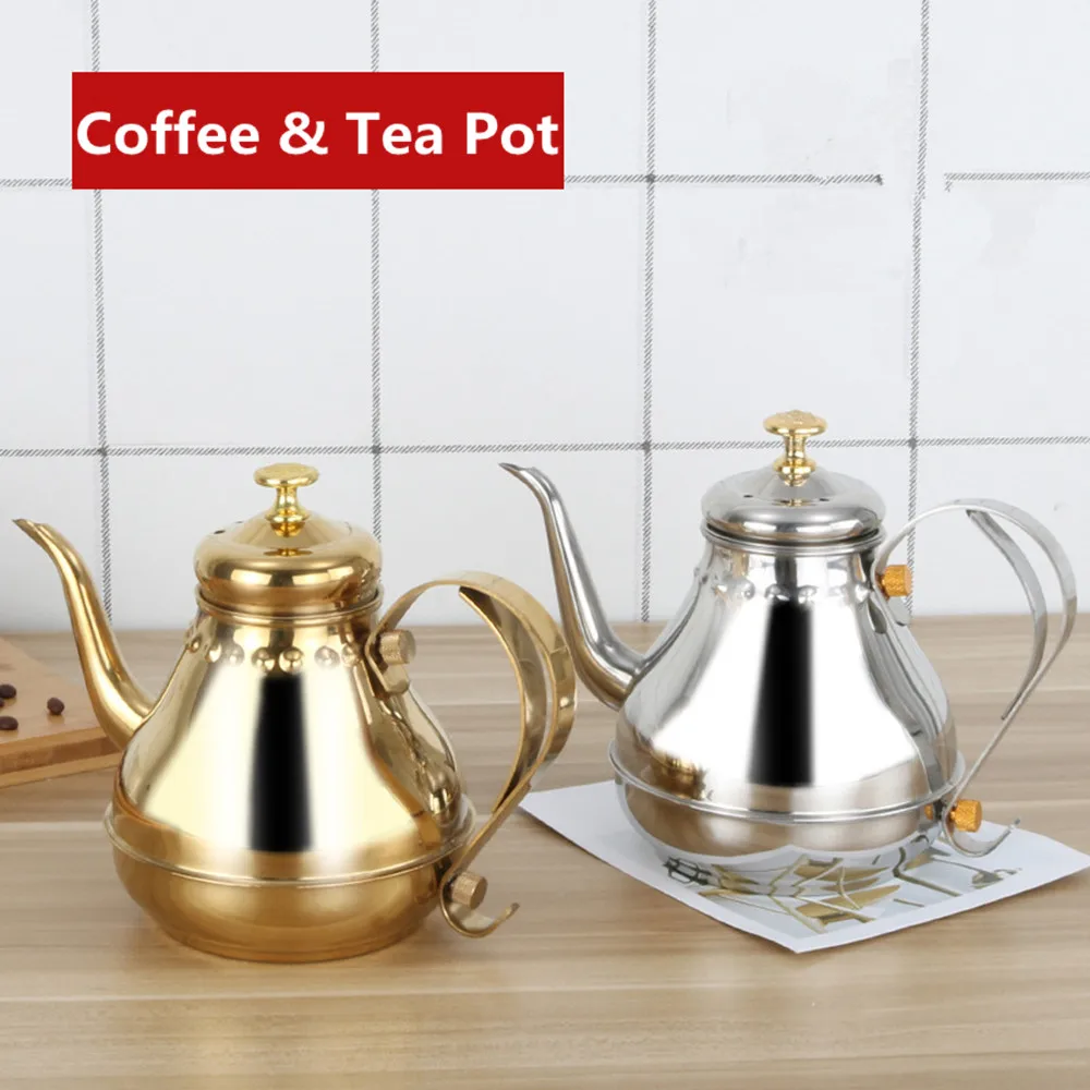 

1.2L&1.8L Stainless Steel Coffee Pots European Style Hand Flush Palace Pot Fine Mouth Tea Pot Drink Tools Water Pots