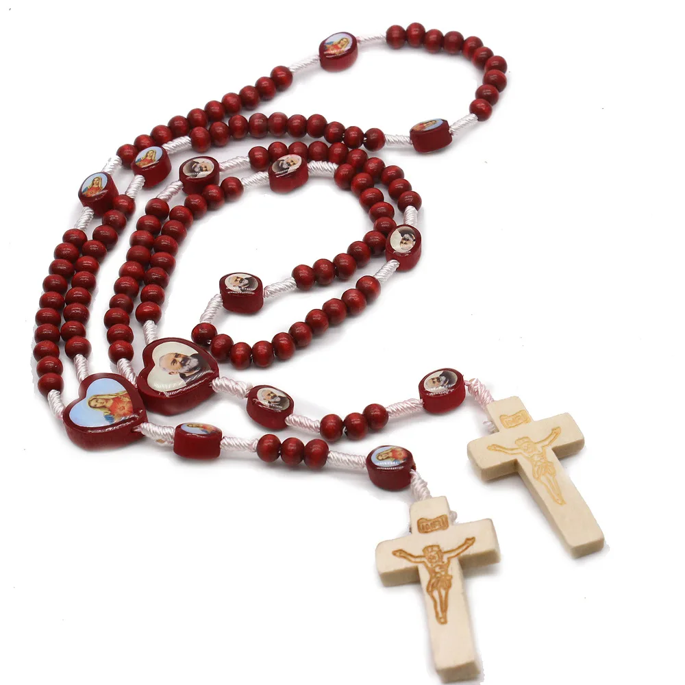 

Holy Father Our Lady Redwood Beads Handmade Rosary Necklace Cross Religious Catholic Jewelry Hand Hold Rosary