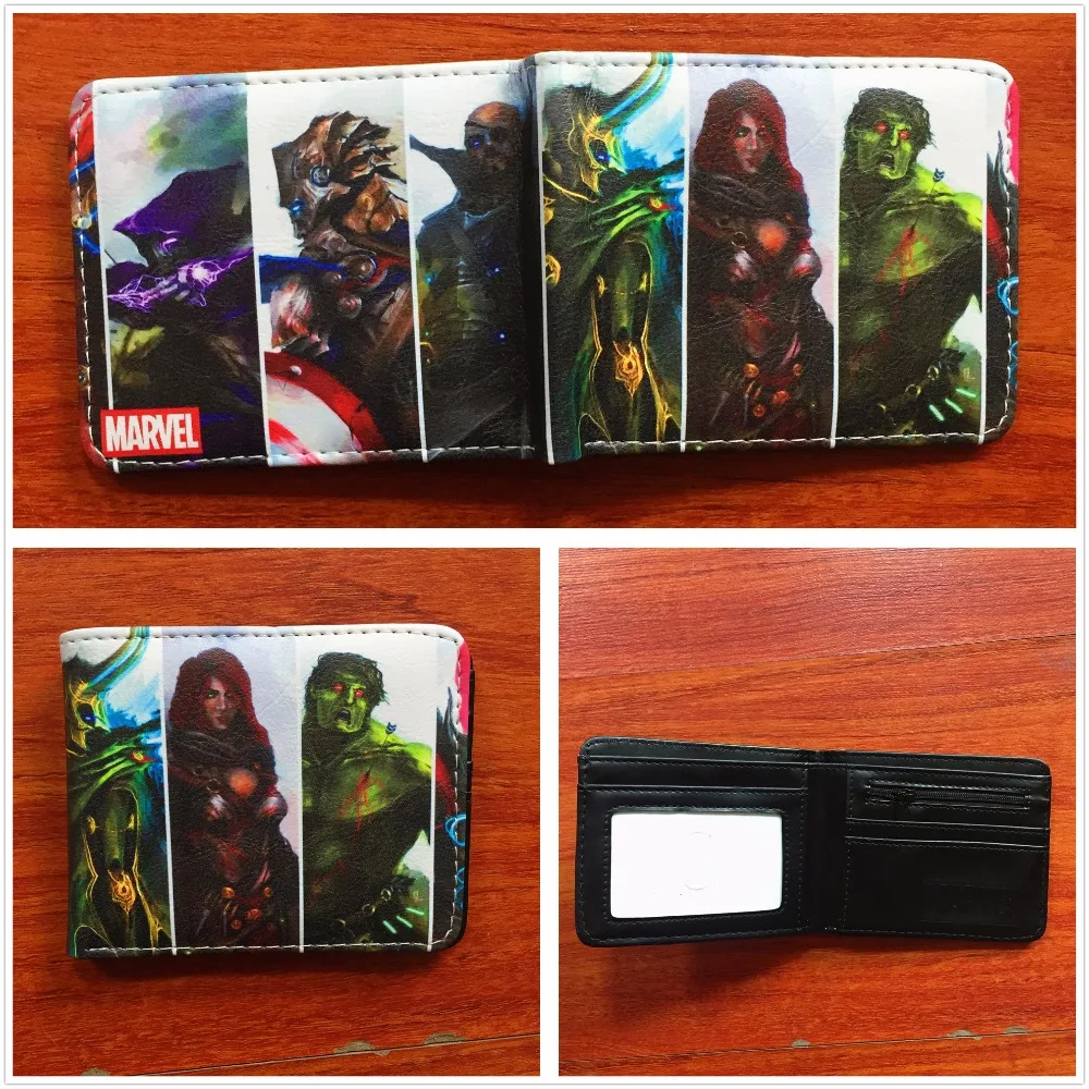

2018 Marvel Avengers Hero Wallets Anime Captain America Hulk Thor Iron-man Purse Leather Wallet W616