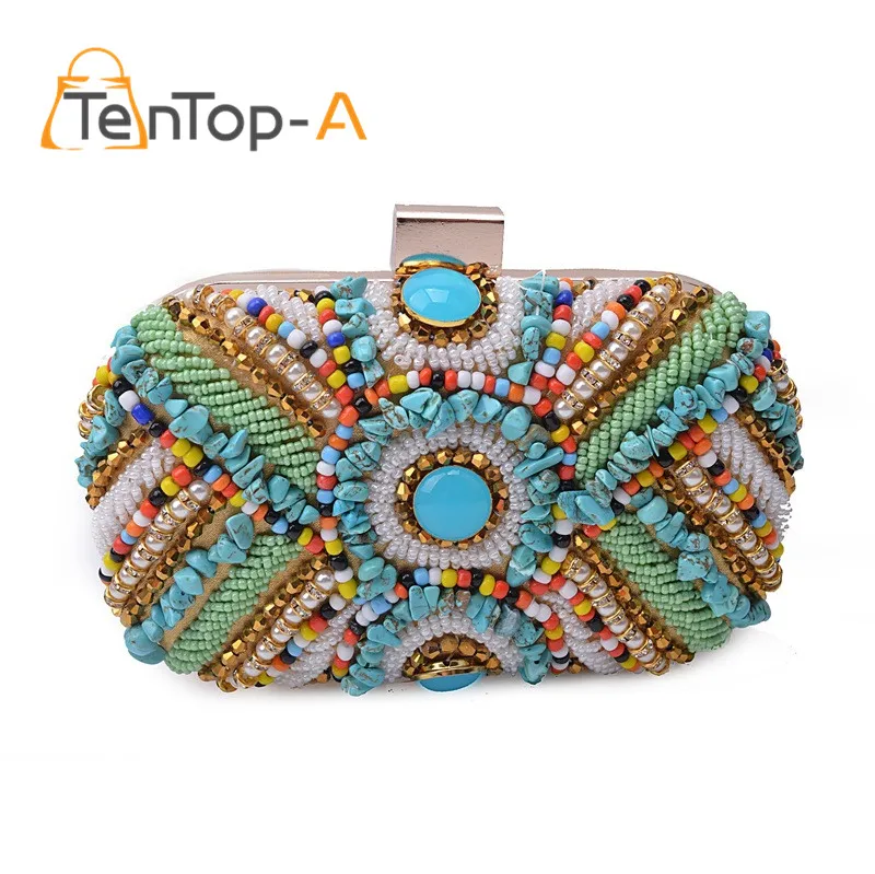 

TenTop-A Retro Style Colorful Full Pearls Beaded Lady Evening Handbags Purse Bolsa Feminina Dinner Party Bridal Day Clutch Bags