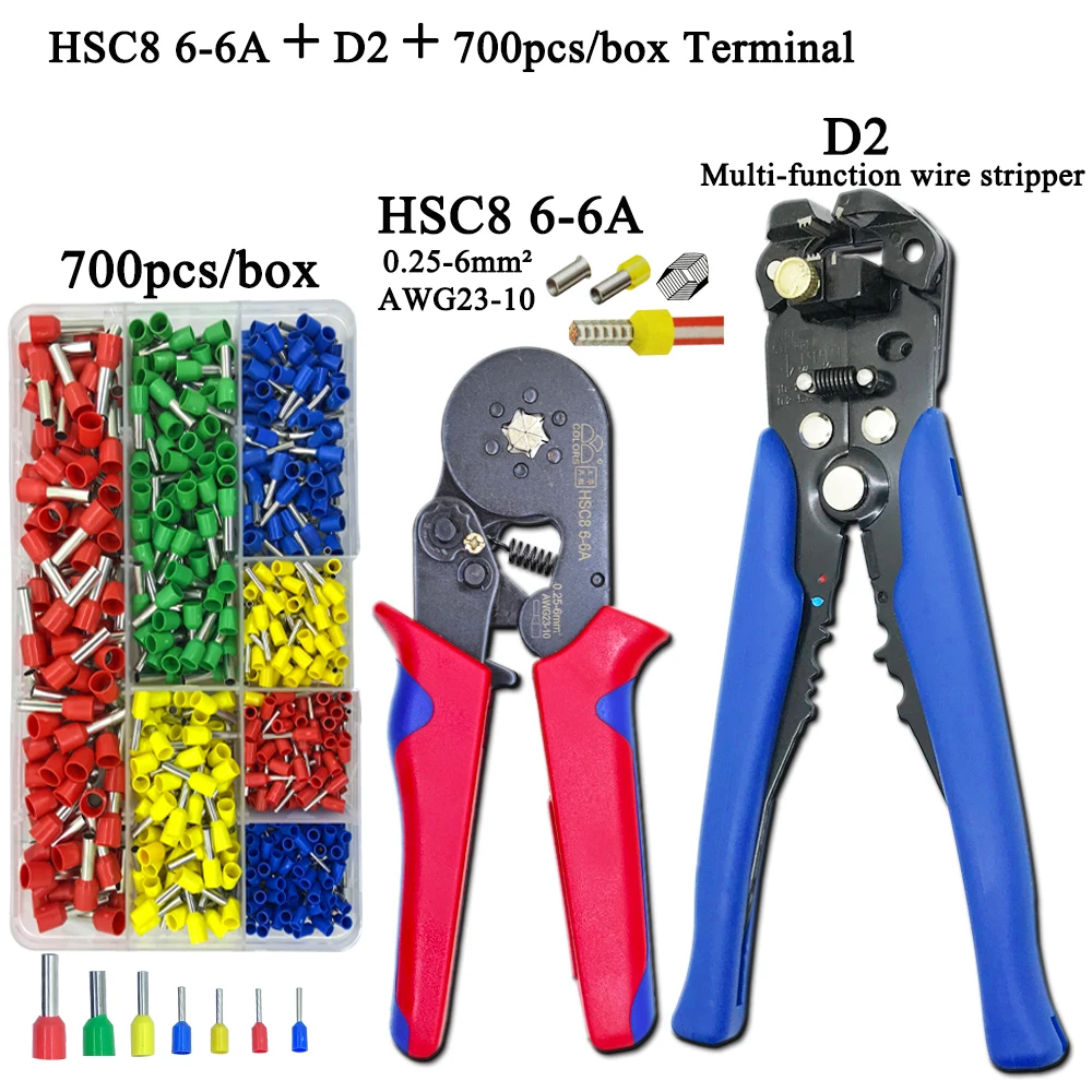 HSC8 pliers kit 6-6A 0.25-6mm2 D2 wire cutting pliers tube type terminal box electrical clamp terminal tube tool Red pliers