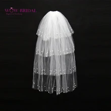 Wowbridal Великолепная свадебная вуаль для подружки невесты жемчужина бисером трехслойная органза свадебные аксессуары