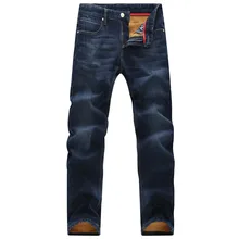 Плюс size50 48 46 44 42 зима утолщение и бархат прямые мужские 100% хлопок джинсы фитнес твердые джинсы брюки мужские
