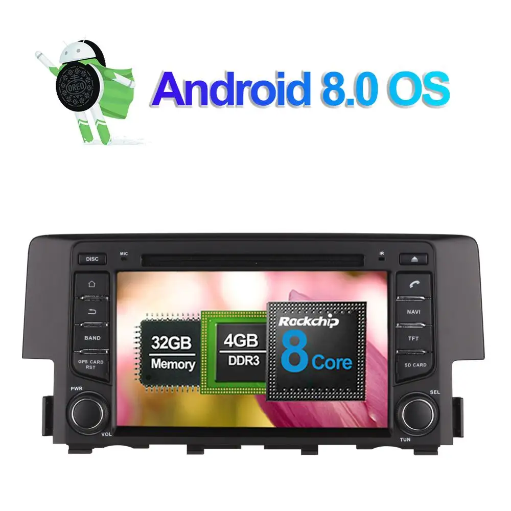 

Android 8.0 Octa Core 4GB RAM CAR DVD Multimedia Player GPS Navigation Bluetooth For Honda Civic 2016- Head Unit Radio Stereo