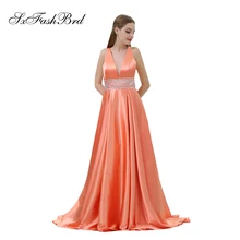 

Vestido De Festa Sexy V Neck Open Back A Line Satin Elegant Dress Long Formal Women Evening Dresses Prom Party Dress