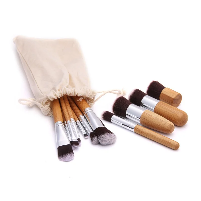 

11PCS Bamboo Makeup Brushes Set Cosmetics Tools Make Up Brush Foundation Blusher Eye shadow Eyeliner Brush Set