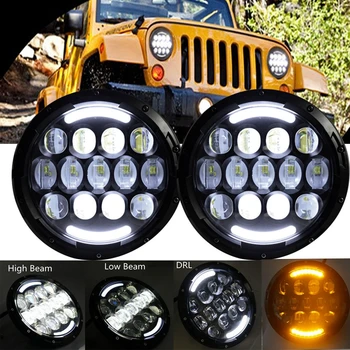 

Pair 7 Inch Round LED Headlight White Halo Angel Eye & DRL LED Projection Lens For LJ Tj Fj Cruiser Hummer MAC