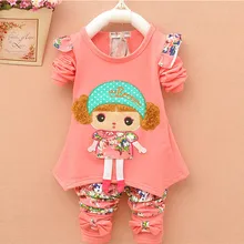 Коллекция года, Весенний Модный комплект хлопковой одежды для малышей красивые комплекты одежды с цветочным принтом для девочек 4 цвета