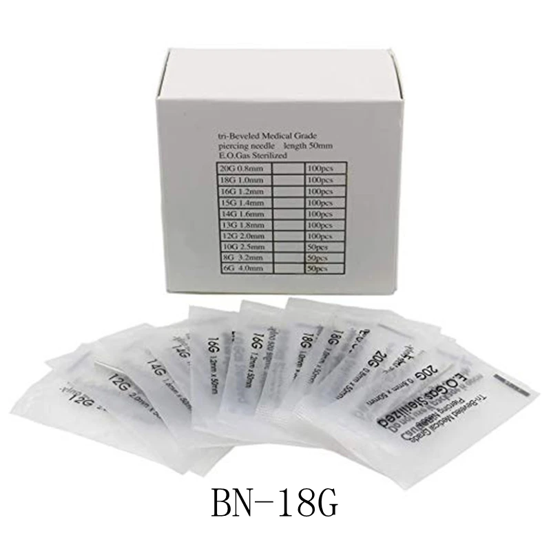 18 Gauge 100pc Piercing Needles Sterile Disposable Body Piercing