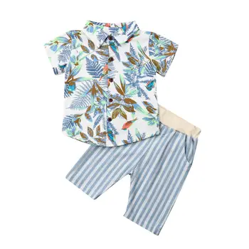 

2 pieces Leaf Printed Shirt and Stripe Pant Set For Toddler and Baby Boy