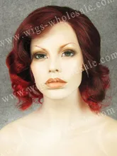 Sintéticas pelucas delanteras del cordón con flequillo bobo corto ondulado de color rojo de dos tonos pelucas de cosplay