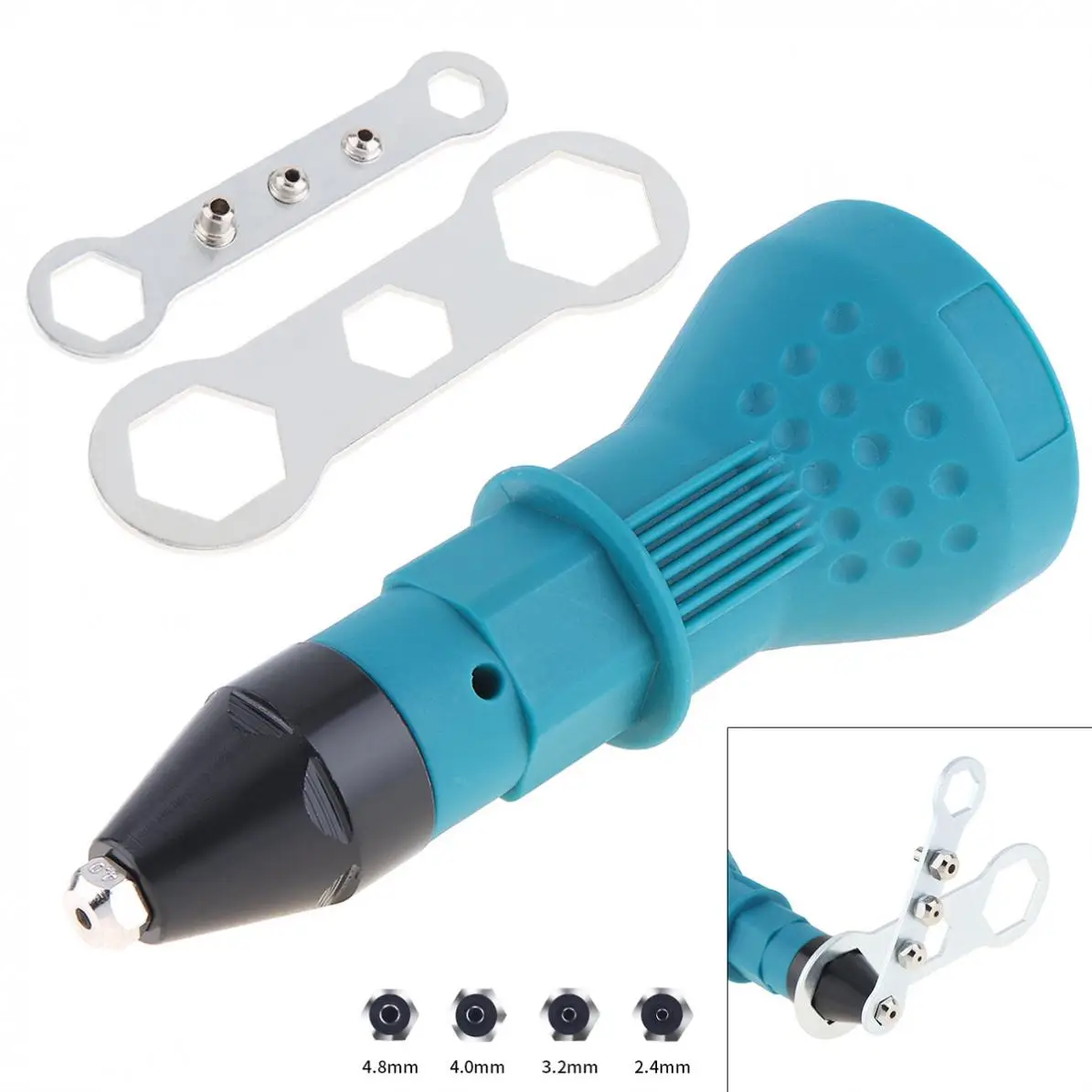 

TORO 6 Inch Plastic Electric Rivet Gun Conversion Head Rivet Adapter with 4 Nozzles and 2 Hex Wrenches for Riveting Accessories