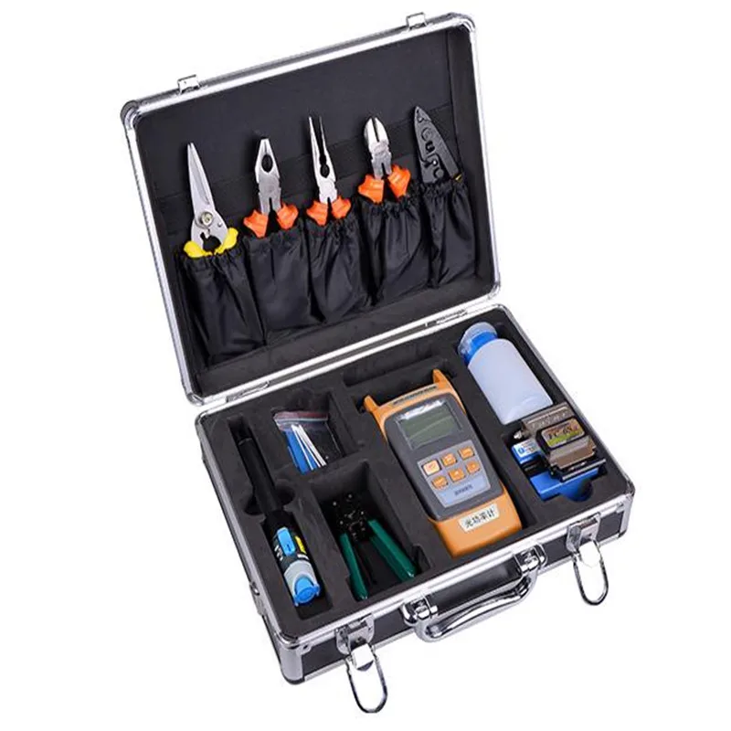 

Fiber Optic Cold Tool Kit, Leather Cable Cold Connect Toolbox, Optical Power Meter, Visual Fault Locator, fiber cleaver
