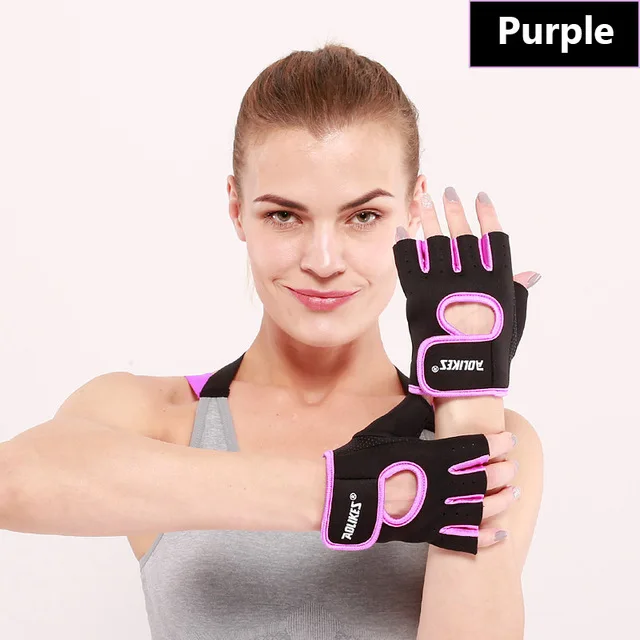 1 пара женщин/мужчин противоскользящие дышащие Тренажерный зал Бодибилдинг перчатки для занятий тяжелой атлетикой - Цвет: Фиолетовый