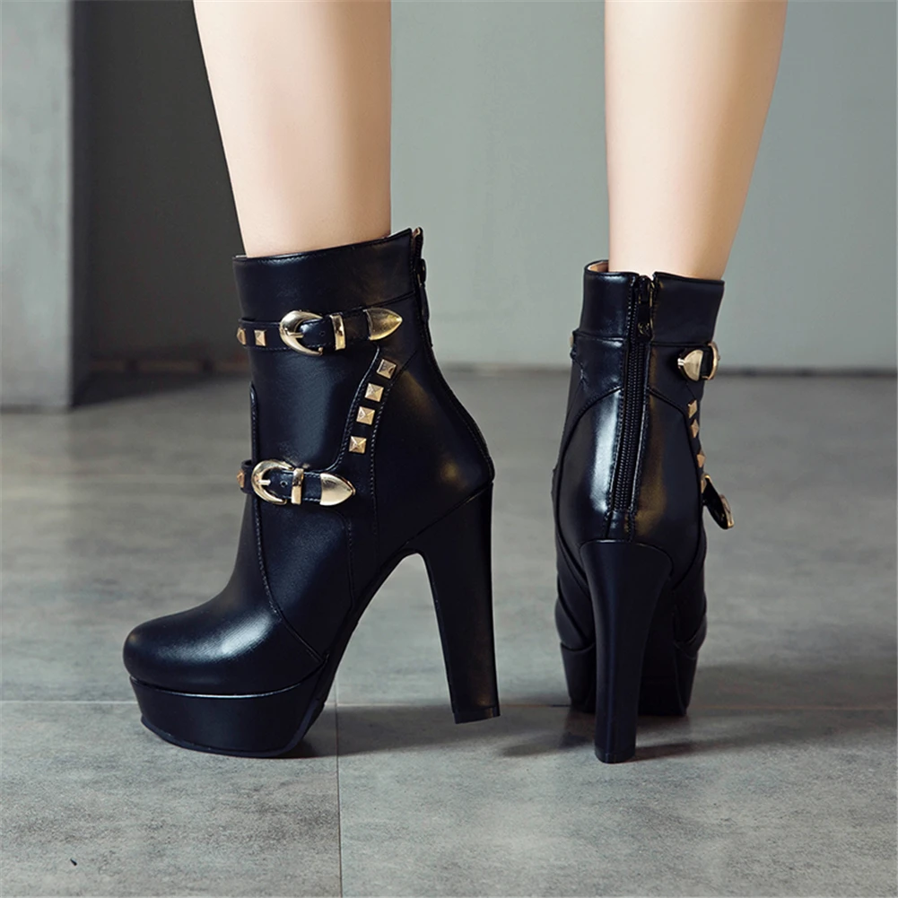 

2019 Fashion Dropship Platform Ankle Boots Women Shoes Rivet Buckles High Heels Zip Up Party Shoes Woman Boots Female Booties