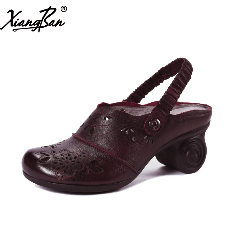 

Xiangban 2018 Spring summer women sandals fashion elegant high heels sandals hollow vintage national wind 228K10