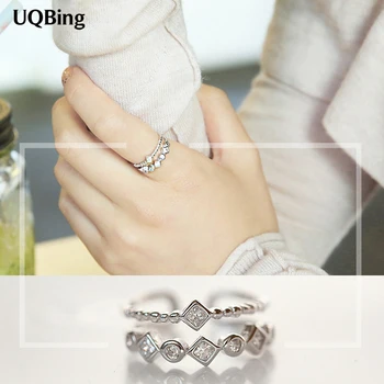 

925 Sterling Silver Crystal Layer Rings Fashion Jewelry For Women Wedding Party Birthday Top Quality